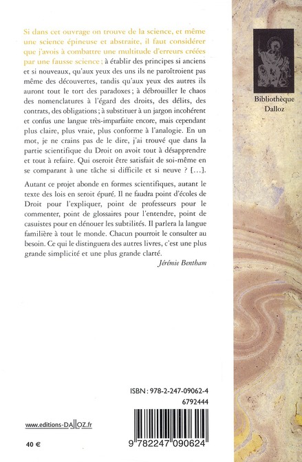 Quatrième de couverture de « TRAITES DE LEGISLATION CIVILE ET PENALE - REIMPRESSION DE L'EDITION DE 1802 »