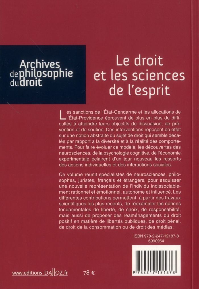 Quatrième de couverture de « LE DROIT ET LES SCIENCES DE L'ESPRIT - TOME 55 - VOL55 »