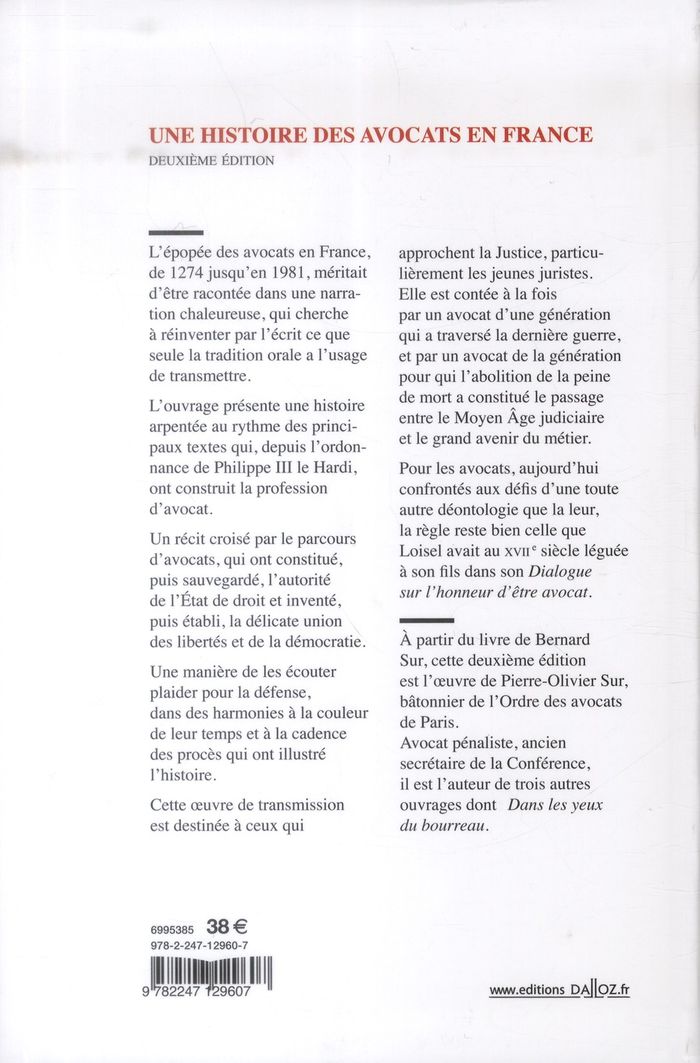 Quatrième de couverture de « UNE HISTOIRE DES AVOCATS EN FRANCE. 2E ED. »