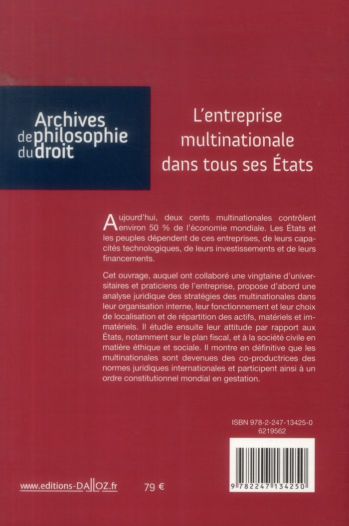Quatrième de couverture de « L'ENTREPRISE MULTINATIONALE DANS TOUS SES ETATS - TOME 56 »