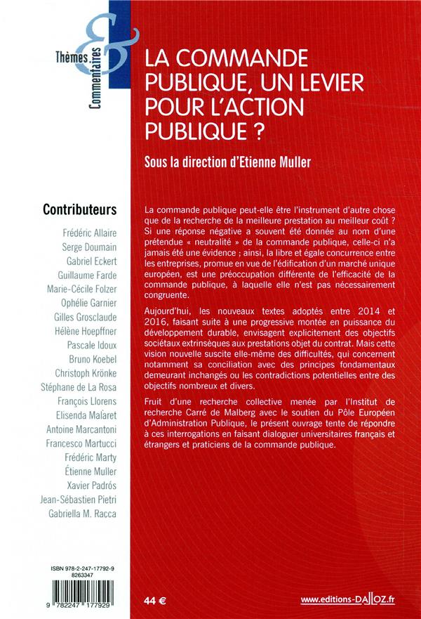 Quatrième de couverture de « LA COMMANDE PUBLIQUE, UN LEVIER POUR L'ACTION PUBLIQUE ? »