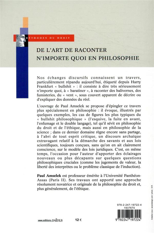 Quatrième de couverture de « DE L'ART DE RACONTER N'IMPORTE QUOI EN PHILOSOPHIE »