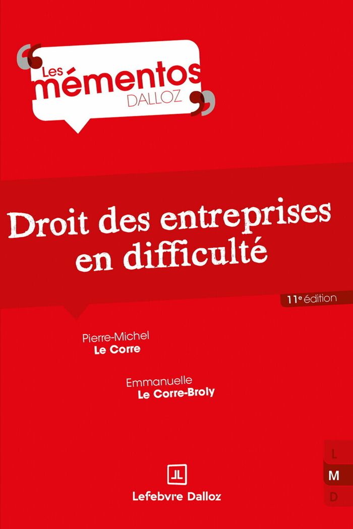 Couverture du livre « Droit des entreprises en difficulté » de Pierre-Michel Le Corre, librairie Les Contes Infusés à Corte