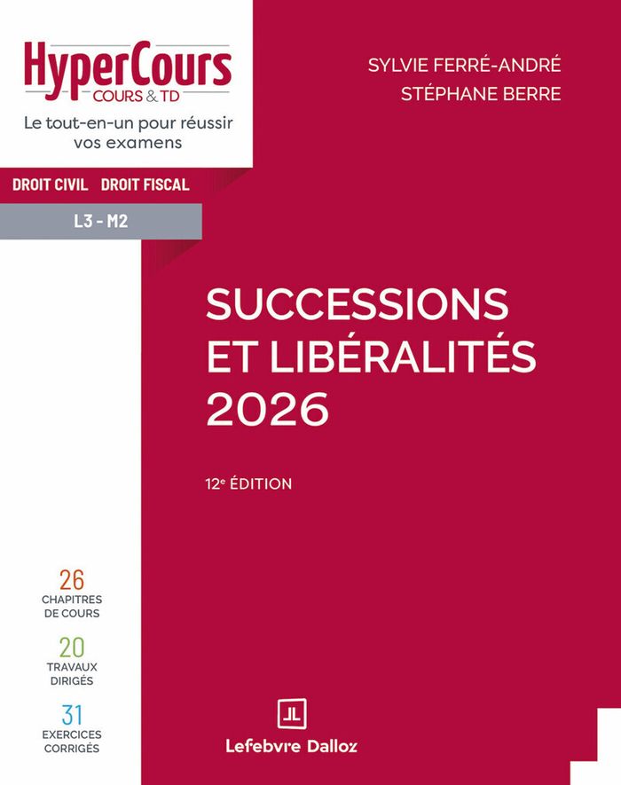 Couverture du livre « Successions et libéralités 2026 », librairie Les Contes Infusés à Corte