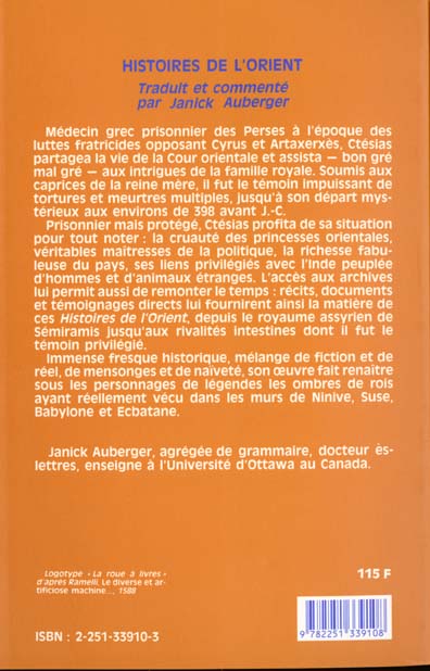 Quatrième de couverture de « HISTOIRES DE L'ORIENT »