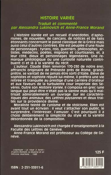 Quatrième de couverture de « HISTOIRE VARIEE »