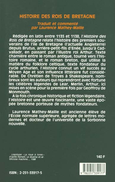 Quatrième de couverture de « HISTOIRE DES ROIS DE BRETAGNE »