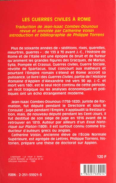 Quatrième de couverture de « LES GUERRES CIVILES A ROME - LIVRE I »