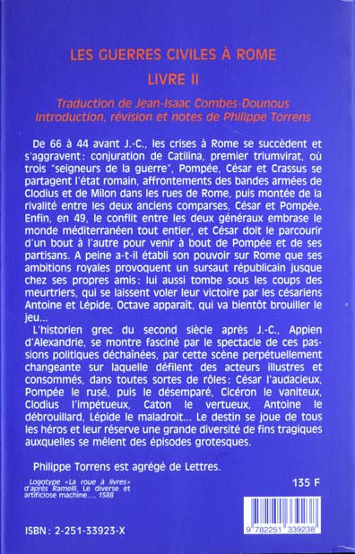 Quatrième de couverture de « LES GUERRES CIVILES A ROME - LIVRE II »