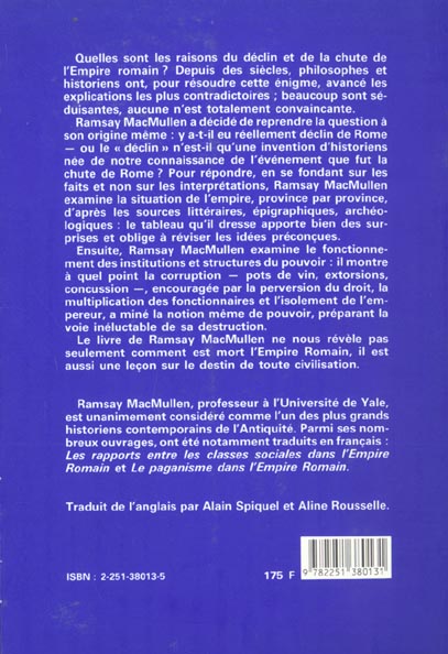 Quatrième de couverture de « LE DECLIN DE ROME ET LA CORRUPTION DU POUVOIR - ILLUSTRATIONS, NOIR ET BLANC »