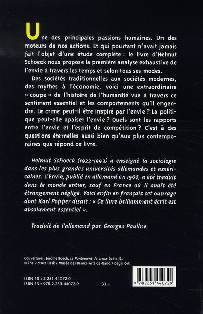 Quatrième de couverture de « L'ENVIE - UNE HISTOIRE DU MAL »