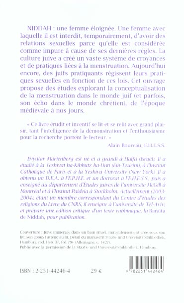 Quatrième de couverture de « NIDDAH - LORSQUE LES JUIFS CONCEPTUALISENT LA MENSTRUATION. »