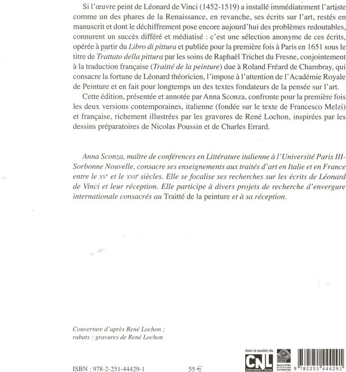 Quatrième de couverture de « TRAITTE DE LA PEINTURE/ TRATTATO DELLA PITTURA - EDITION BILINGUE - ILLUSTRATIONS, NOIR ET BLANC »