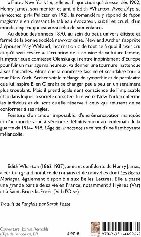 Quatrième de couverture de « L'âge de l'innocence : roman »