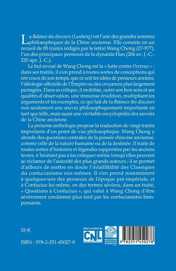 Quatrième de couverture de « BALANCE DES DISCOURS - TRAITES PHILOSOPHIQUES - EDITION BILINGUE »