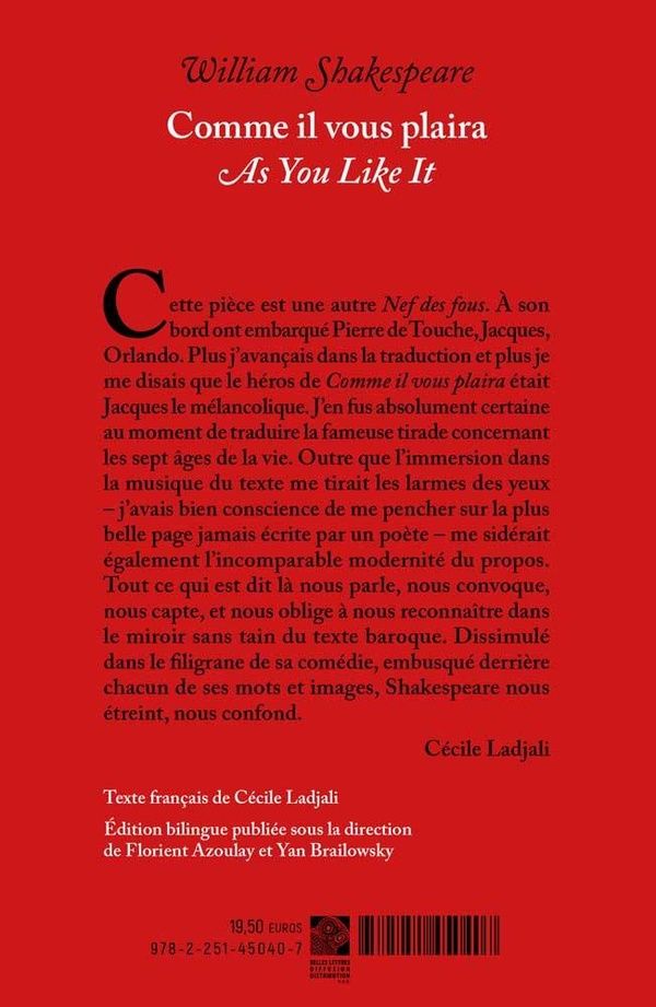 Quatrième de couverture de « COMME IL VOUS PLAIRA / AS YOU LIKE IT - EDITION BILINGUE »