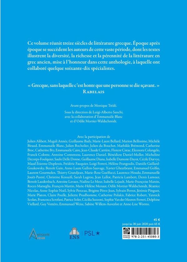Quatrième de couverture de « LES LETTRES GRECQUES - ANTHOLOGIE DE LA LITTERATURE GRECQUE D'HOMERE A JUSTINIEN »