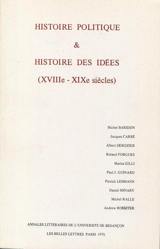 Couverture du livre « HISTOIRE POLITIQUE ET HISTOIRE DES IDEES, 18E-19E SIECLES » de Xxx, librairie Les Contes Infusés à Corte