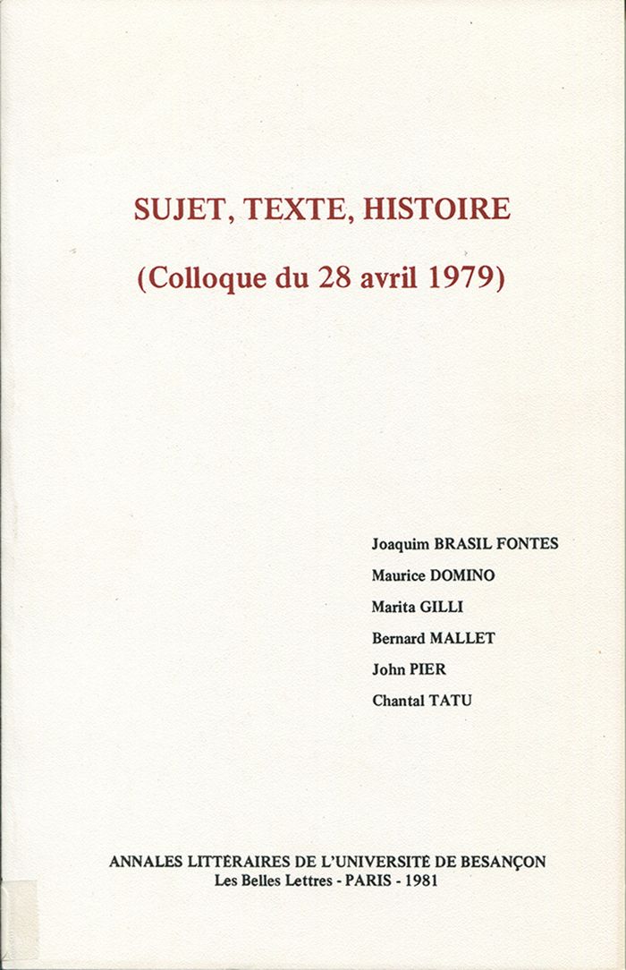 Couverture du livre « SUJET, TEXTE, HISTOIRE », librairie Les Contes Infusés à Corte