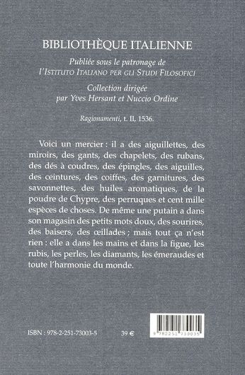 Quatrième de couverture de « RAGIONAMENTI. TOME II - EDITION BILINGUE »