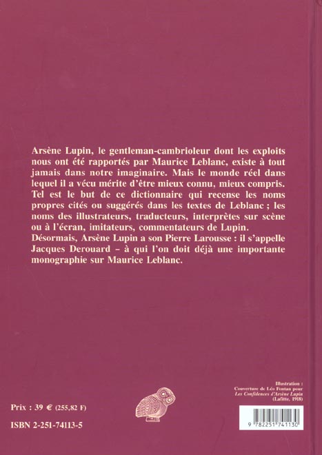 Quatrième de couverture de « DICTIONNAIRE ARSENE LUPIN - BIBLIOTHEQUE LUPINIENNE, I »
