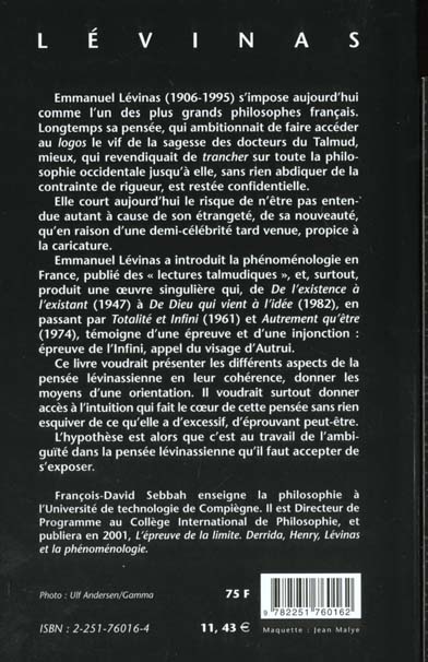 Quatrième de couverture de « LEVINAS »