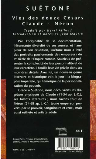 Quatrième de couverture de « VIES DES DOUZE CESARS - CLAUDE ~ NERON - EDITION BILINGUE »
