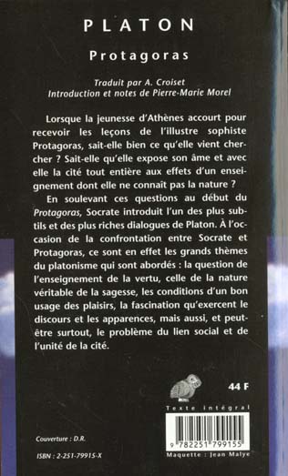 Quatrième de couverture de « PROTAGORAS »