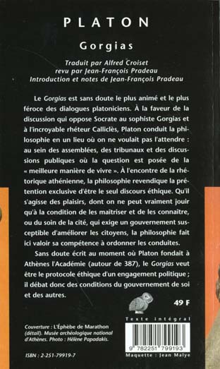 Quatrième de couverture de « GORGIAS »