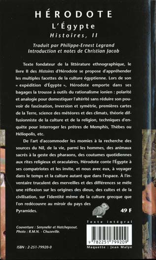 Quatrième de couverture de « L'EGYPTE. HISTOIRES II »