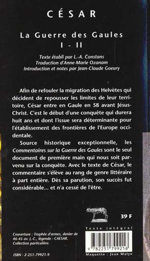 Quatrième de couverture de « LA GUERRE DES GAULES. LIVRES I ET II »