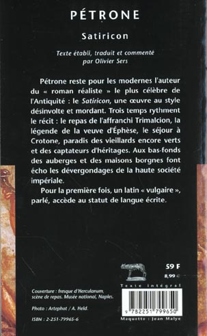Quatrième de couverture de « SATIRICON »