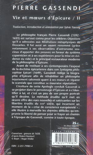 Quatrième de couverture de « VIE ET MOEURS D'EPICURE - VOLUME I & II »