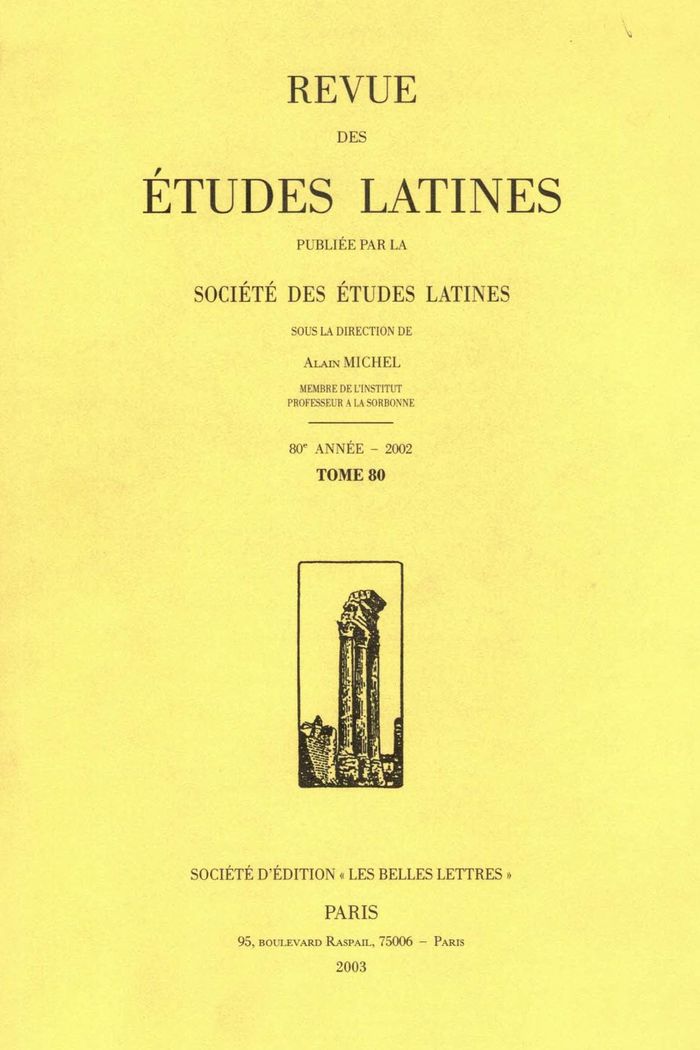 Couverture du livre « REVUE DES ETUDES LATINES - 2002, 80 » de Bruno Poulle, librairie Les Contes Infusés à Corte