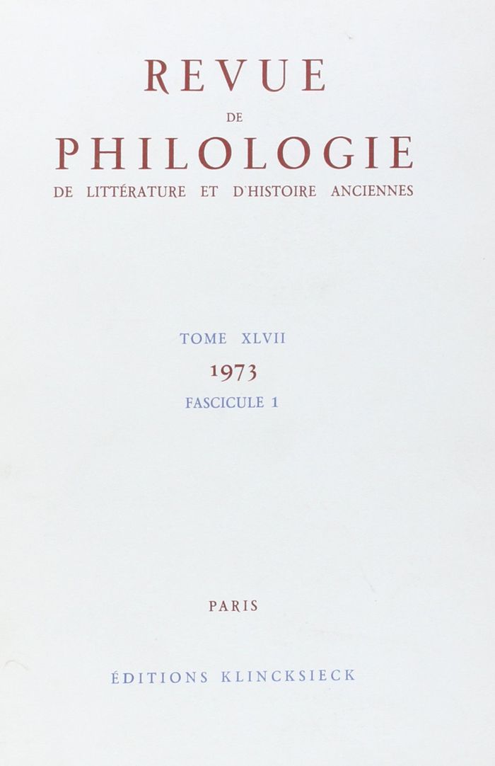 Couverture du livre « REVUE DE PHILOLOGIE 1973/T47,1 » de Xxx, librairie Les Contes Infusés à Corte