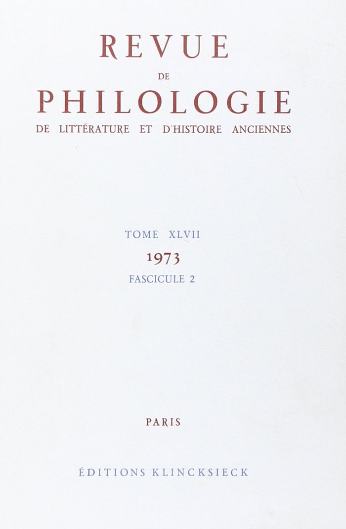 Couverture du livre « REVUE DE PHILOLOGIE 1973/T47,2 » de Xxx, librairie Les Contes Infusés à Corte