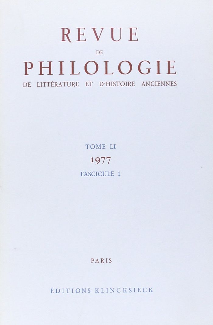 Couverture du livre « REVUE DE PHILOLOGIE 1977/T51,1 » de Xxx, librairie Les Contes Infusés à Corte