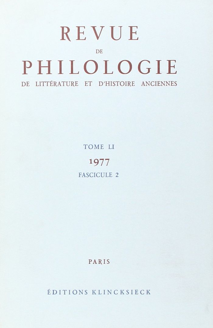 Couverture du livre « REVUE DE PHILOLOGIE 1977/T51,2 » de Xxx, librairie Les Contes Infusés à Corte