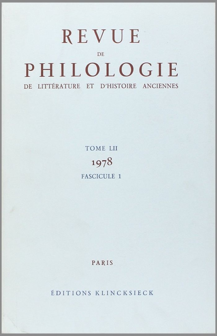 Couverture du livre « REVUE DE PHILOLOGIE 1978/T52,1 » de Xxx, librairie Les Contes Infusés à Corte