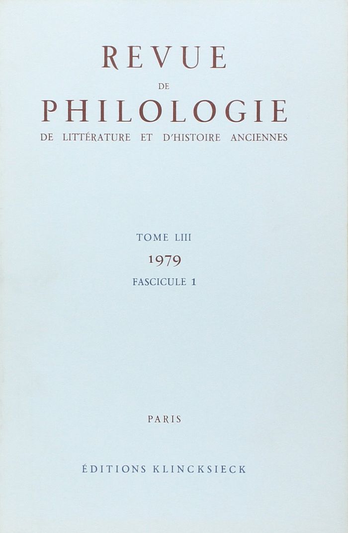 Couverture du livre « REVUE DE PHILOLOGIE 1979/T53,1 » de Xxx, librairie Les Contes Infusés à Corte