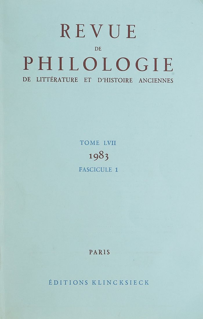 Couverture du livre « REVUE DE PHILOLOGIE 1983/T57,1 » de Xxx, librairie Les Contes Infusés à Corte