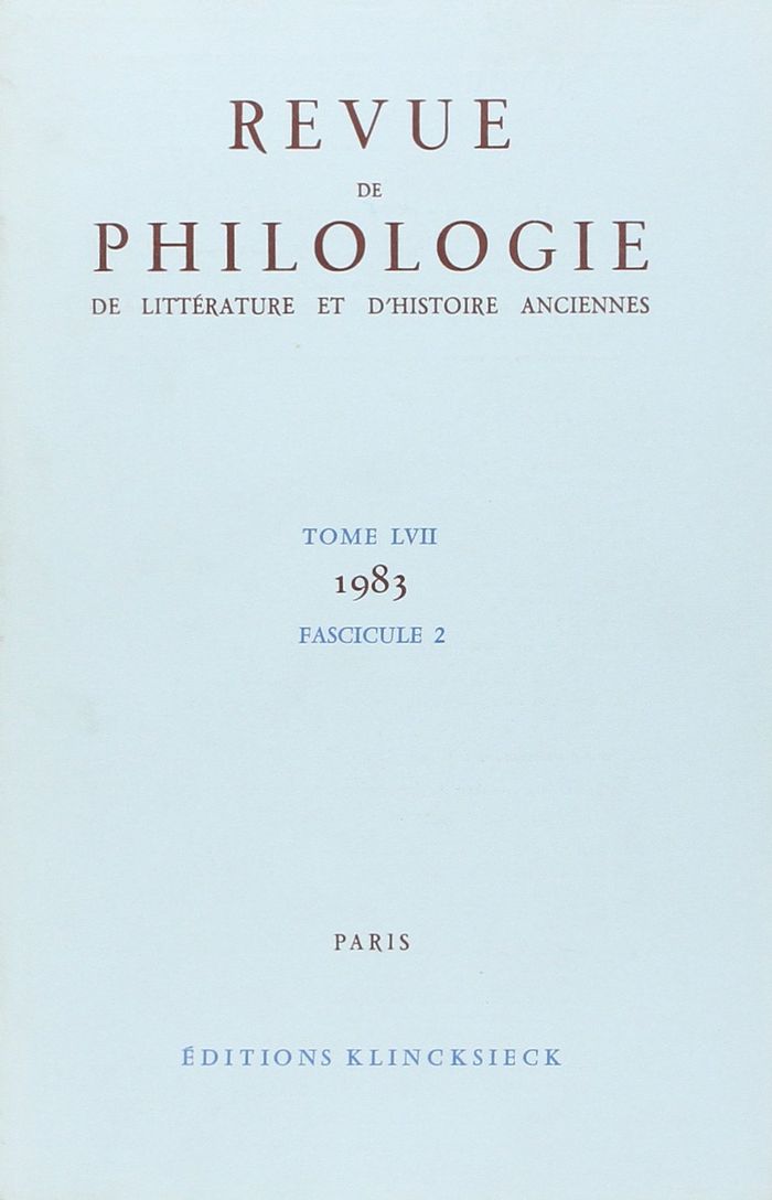 Couverture du livre « REVUE DE PHILOLOGIE 1983/T57,2 » de Xxx, librairie Les Contes Infusés à Corte