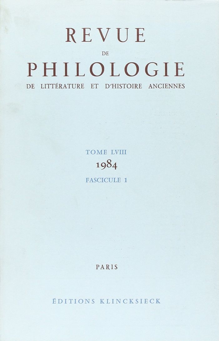 Couverture du livre « REVUE DE PHILOLOGIE 1984/T58,1 » de Xxx, librairie Les Contes Infusés à Corte
