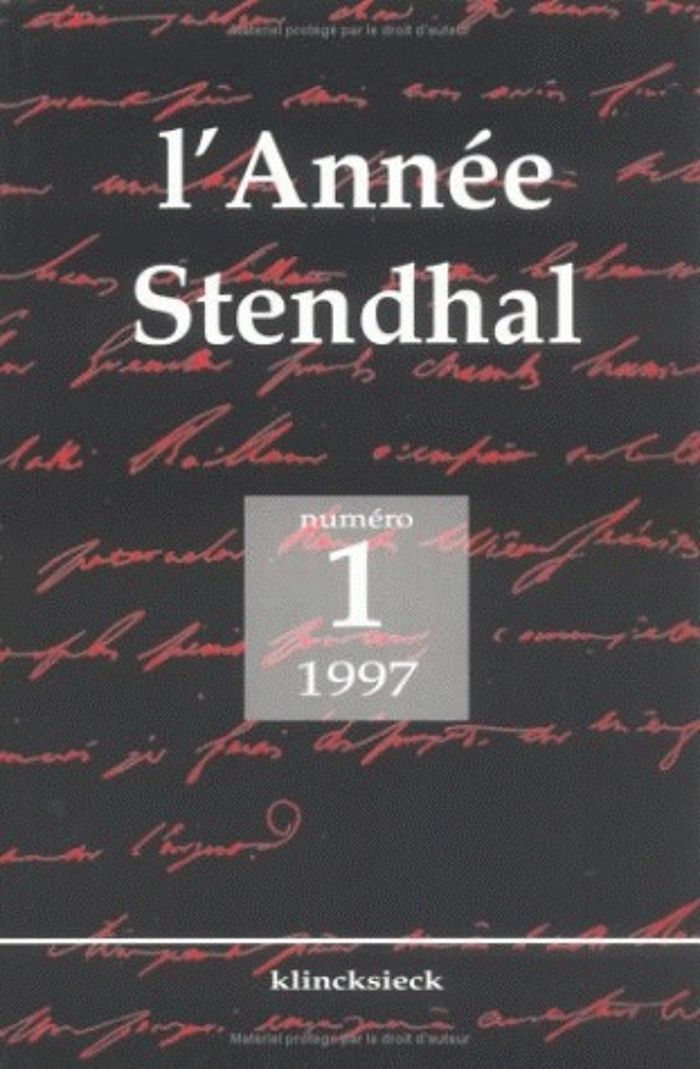 Couverture du livre « L'ANNEE STENDHAL N 1 » de Philippe Berthier, librairie Les Contes Infusés à Corte