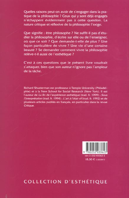 Quatrième de couverture de « VIVRE LA PHILOSOPHIE - PRAGMATISME ET ART DE VIVRE »