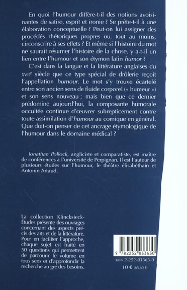 Quatrième de couverture de « QU'EST-CE QUE L'HUMOUR ? »