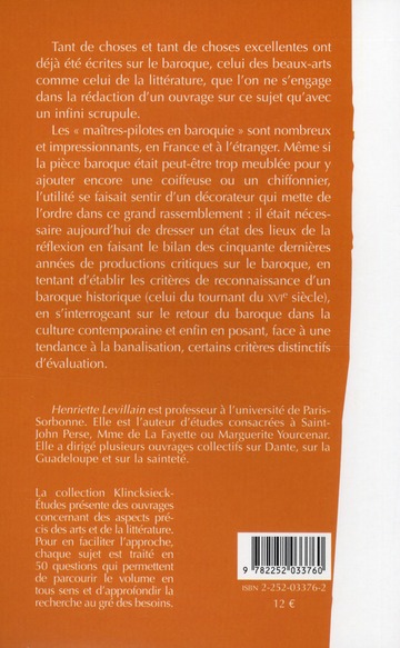 Quatrième de couverture de « QU'EST-CE QUE LE BAROQUE ? »