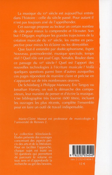 Quatrième de couverture de « TRAJECTOIRES DE LA MUSIQUE AU XXE SIECLE »