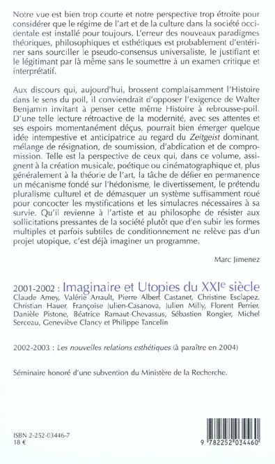 Quatrième de couverture de « IMAGINAIRE ET UTOPIES AU XXIE SIECLE »