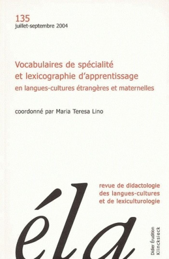 Couverture du livre « ETUDES DE LINGUISTIQUE APPLIQUEE - N 3/2004 - VOCABULAIRES DE SPECIALITE ET LEXICOGRAPHIE D'APPRENTI » de Robert Galisson, librairie Les Contes Infusés à Corte